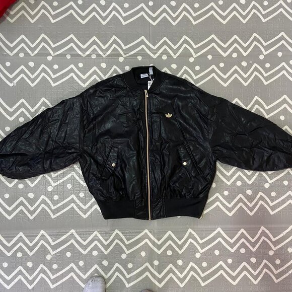 Vintage retro adidas faux leather oversized jacket coat bomber varsity - Picture 6 of 8